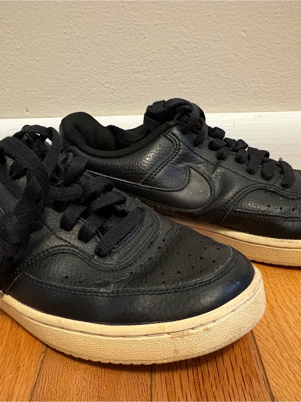 Nike Kids Black Leather Sneakers with Cream Sole